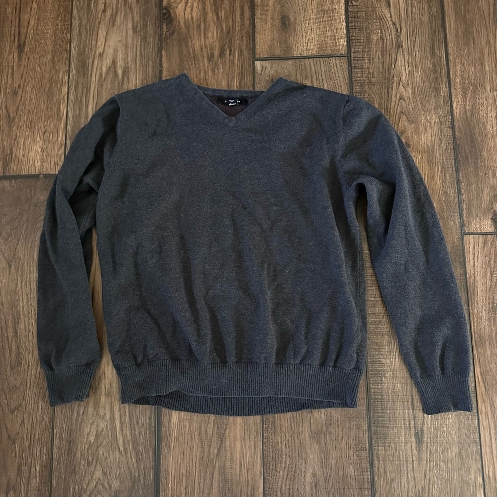 Mark Law Gray Cotton V-Neck Sweater